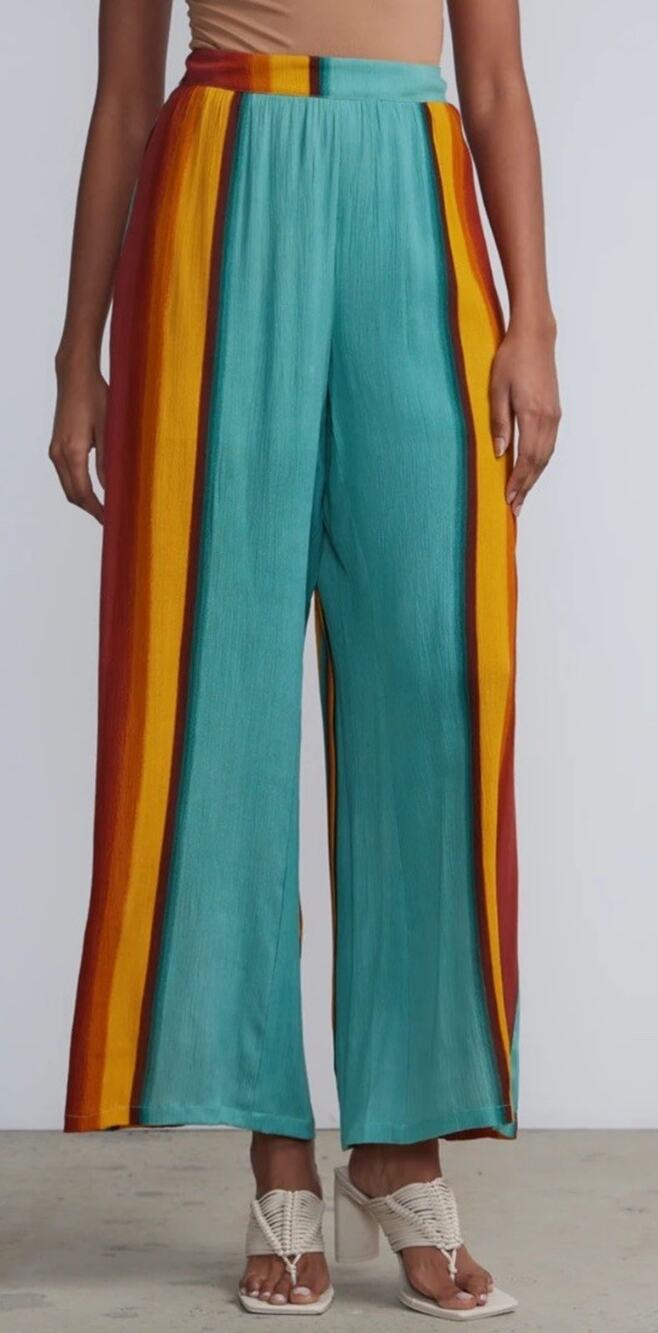NWT NY & Co Plus XXL Wide Leg Pants Women’s Colorful Stripe Beachy Coastal